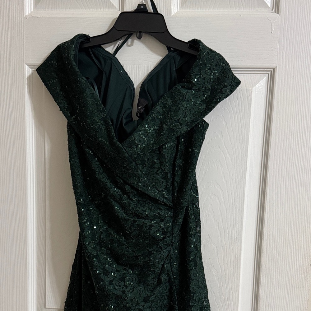 Xscape Strapless Dark Green Lace Dress